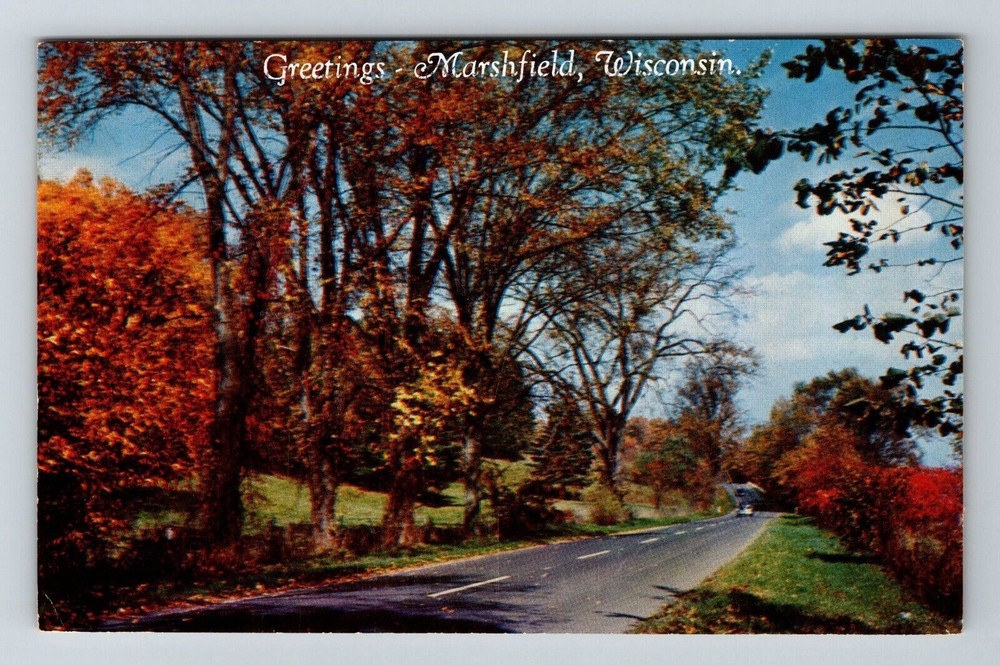 Marshfield WI-Wisconsin, Scenic Greetings, View Road Vintage Postcard