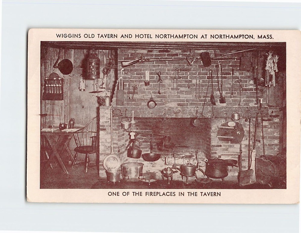 Postcard Fireplace Wiggins Old Tavern & Hotel Northampton Massachusetts USA