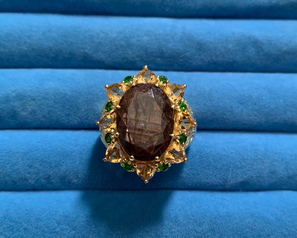 Zawadi Chocolate Sapphire and Multi Gemstone Floral Ring Size 10 16.70 CTW  