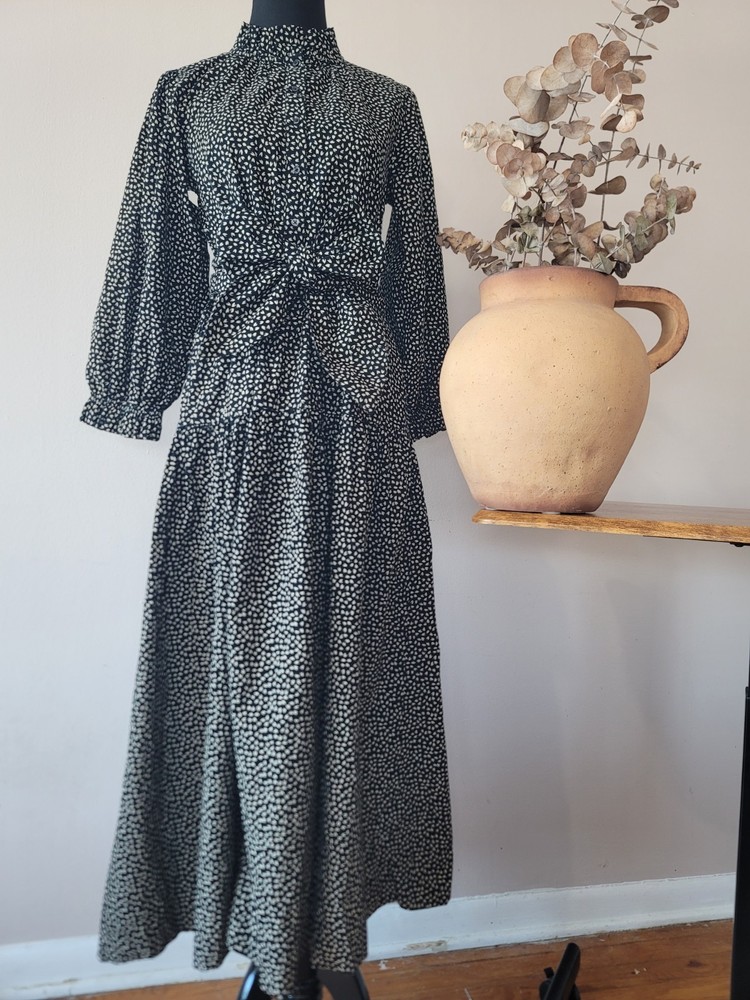 The Great. Black & White Dot Print Cotton Ecocore Dress Boho Cottage Sz 1