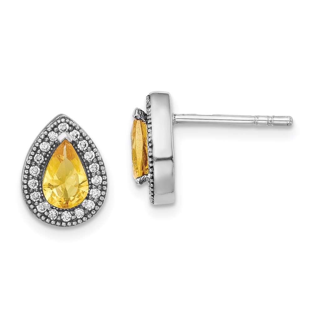 Sterling silver rhodium-plated yellow and clear CZ stud earrings