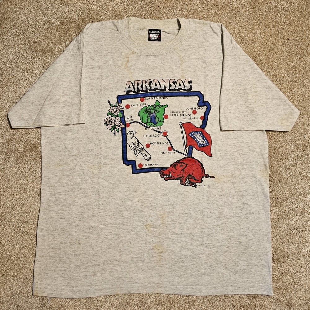 Vintage 80s 90s Screen Stars Arkansas T-shirt Mens XL Grunge Stained Punk Ironic