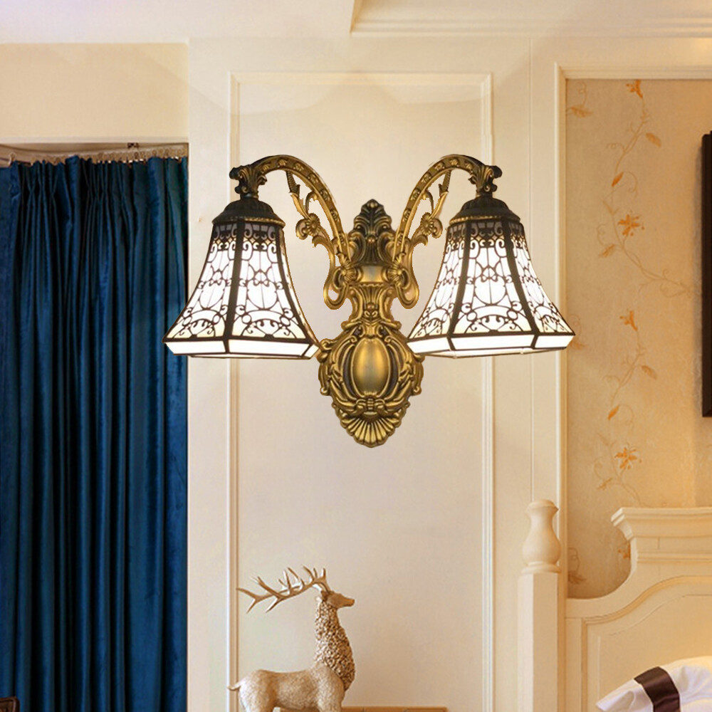 Luxury Retro 2 Head Wall Sconce Bell Shade Corridor Wall Mount Light Fixture