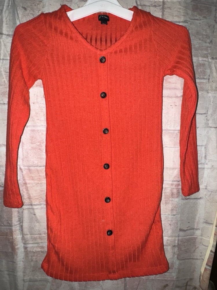 Girls' Cozy Button-Front Long Sleeve Dress - Art Class Burnt Orange Size Med 7/8