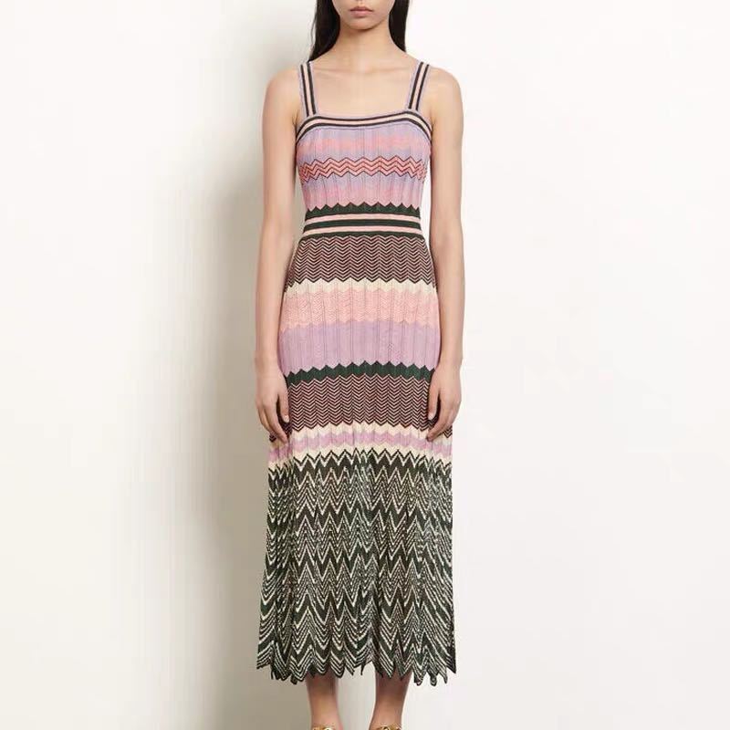 Sandro Women's Slip dress Multicolor patchwork striped pleated print dress