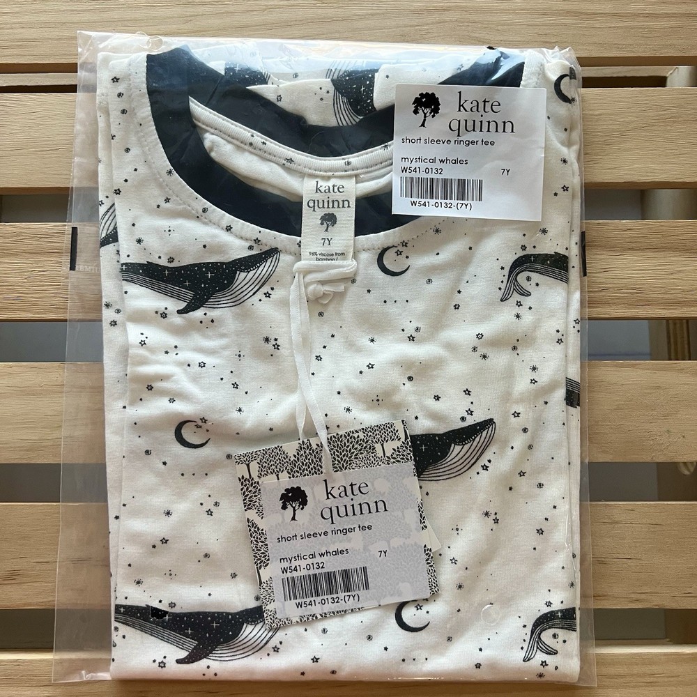 NIB Kate Quinn 7Y Short Sleeve Ringer Tee Mystical Whale Bamboo