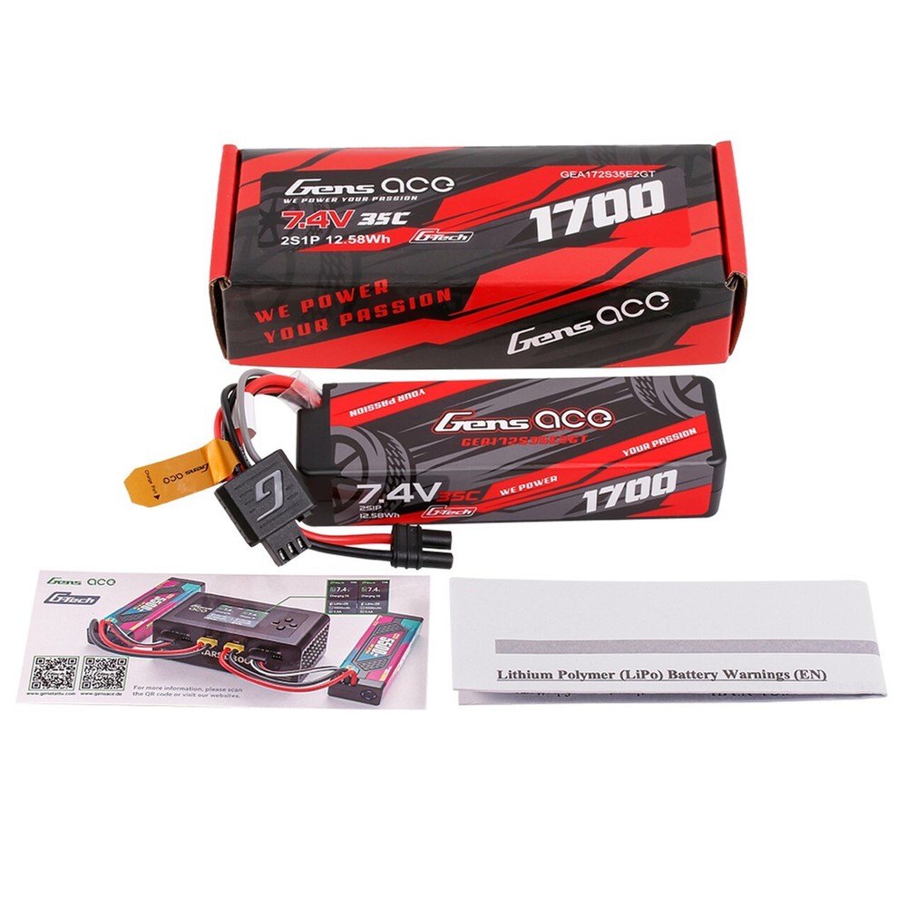 Gens Ace 1700mAh 2S 35C 7.4V GTech Hardcase Lipo Battery w/  IC2 Plug ARRMA GROM-image