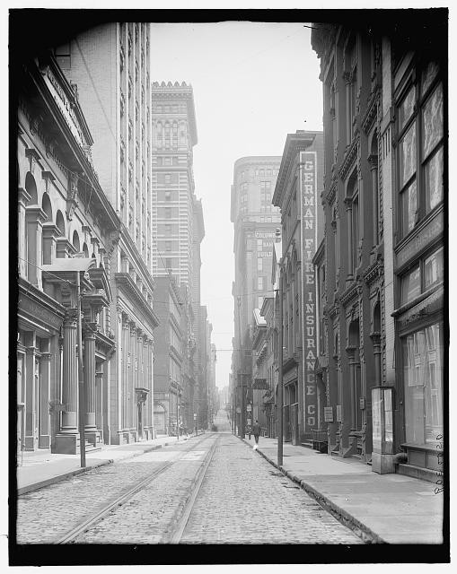 Photo:Pittsburgh PA 1910s 4th Ave Wall Street Streetcar Tracks Downtown