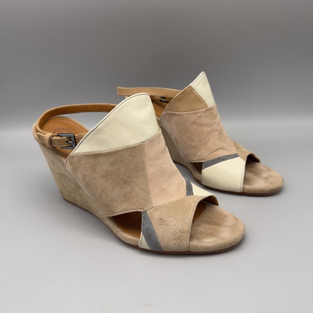 Coclico Wedge Sandals Shoes Womens Size 38 Beige Suede Leather Slingback Spain