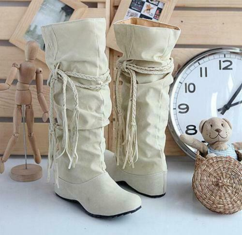 New Casual Womens New Faux Suede Slouchy Boho Fringe Mid Calf Boots Ladies Shoes