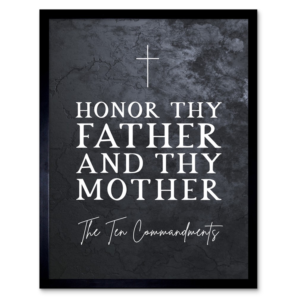 Ten Commandments Honor Thy Father and Mother Bible Verse Art Print Framed 12x16