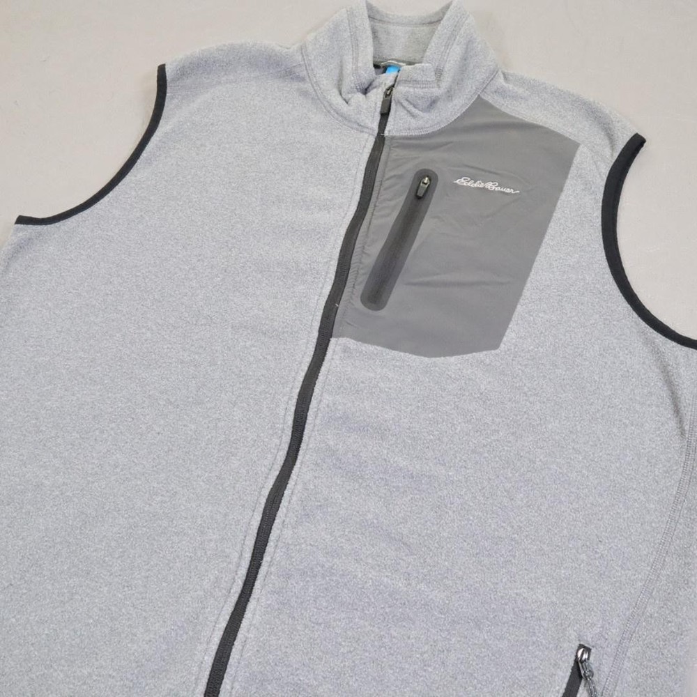 Eddie Bauer Ascent Vest Men LT Tall Heather Gray Fleece Full Zip Pockets Outdoor