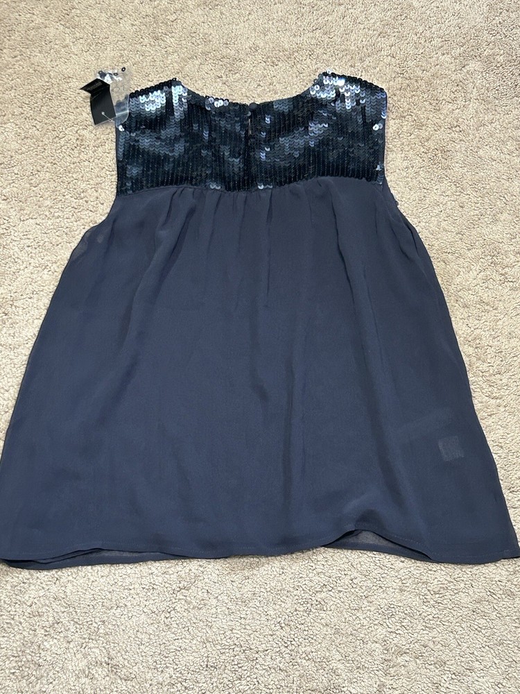 Loft Womens Shirt Size Small Blue Embellished Sequin Classic Dressy Flowy NEW