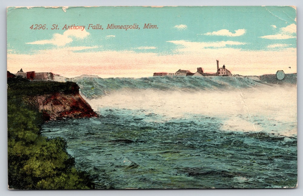Minneapolis Minnesota~St Anthony Falls & Shore~Vintage Postcard