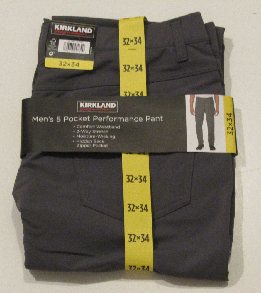 NWT Mens KIRKLAND SIGNATURE 5 Pocket Performance Gray Pants 38 W 32 L