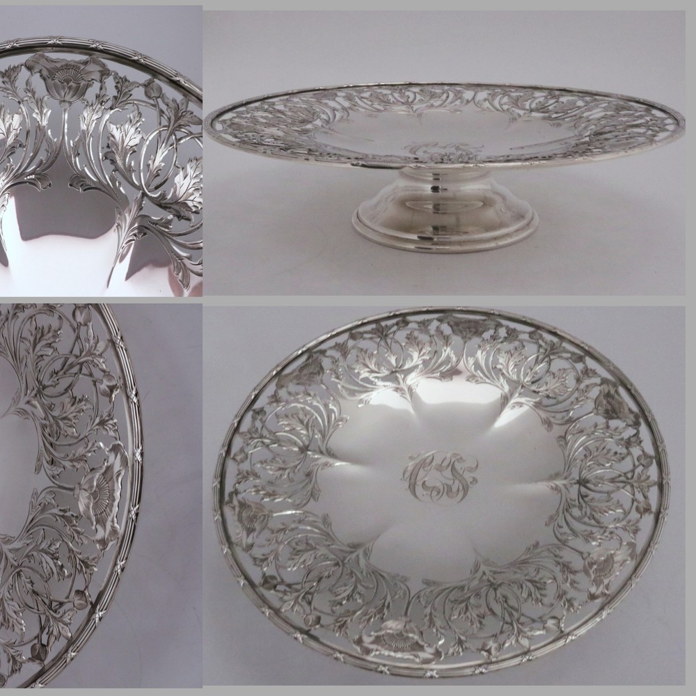 Sterling Silver Sweetser Poppy Design Footed Tray 1900-1915
