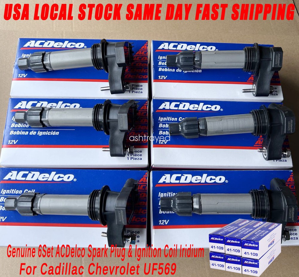 Genuine 6Set UF569 ACDelco Spark Plug & Ignition Coil Iridium Cadillac Chevrolet