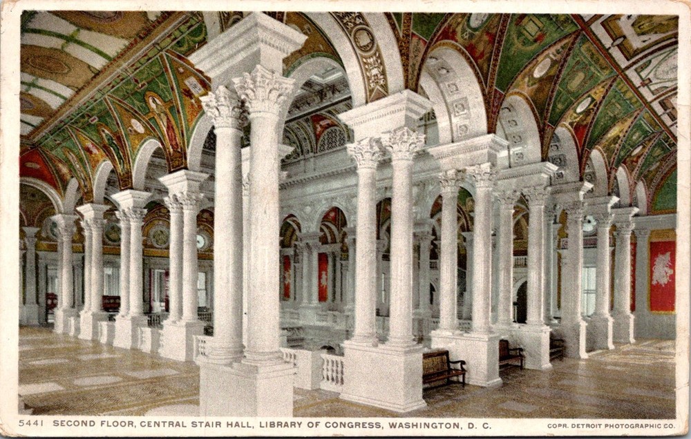Dr Jim Stamps Postcard Library Of Congress Second Floor Central Stair Hall