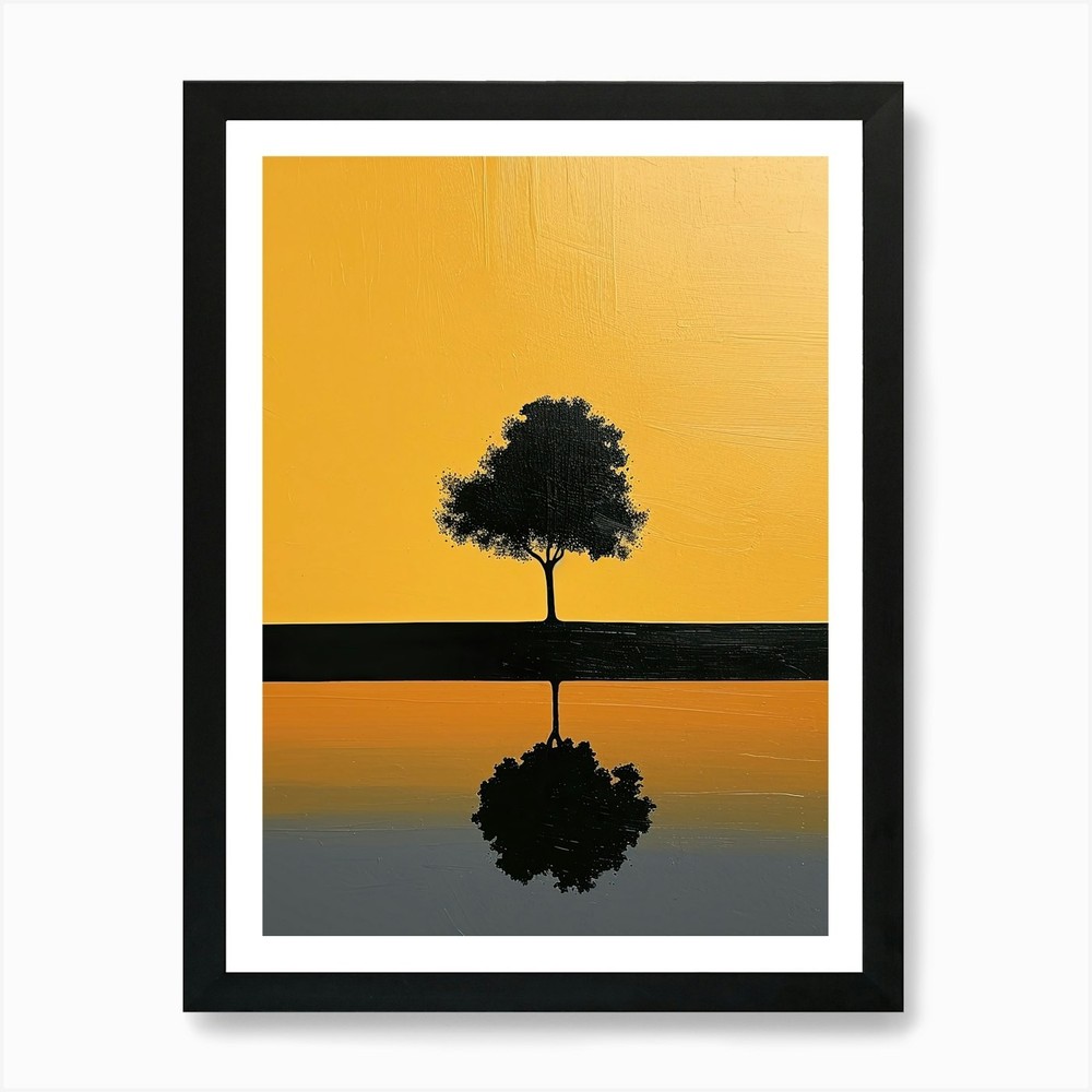 Minimalist Tree In Water Framed Wall Art Canvas Print