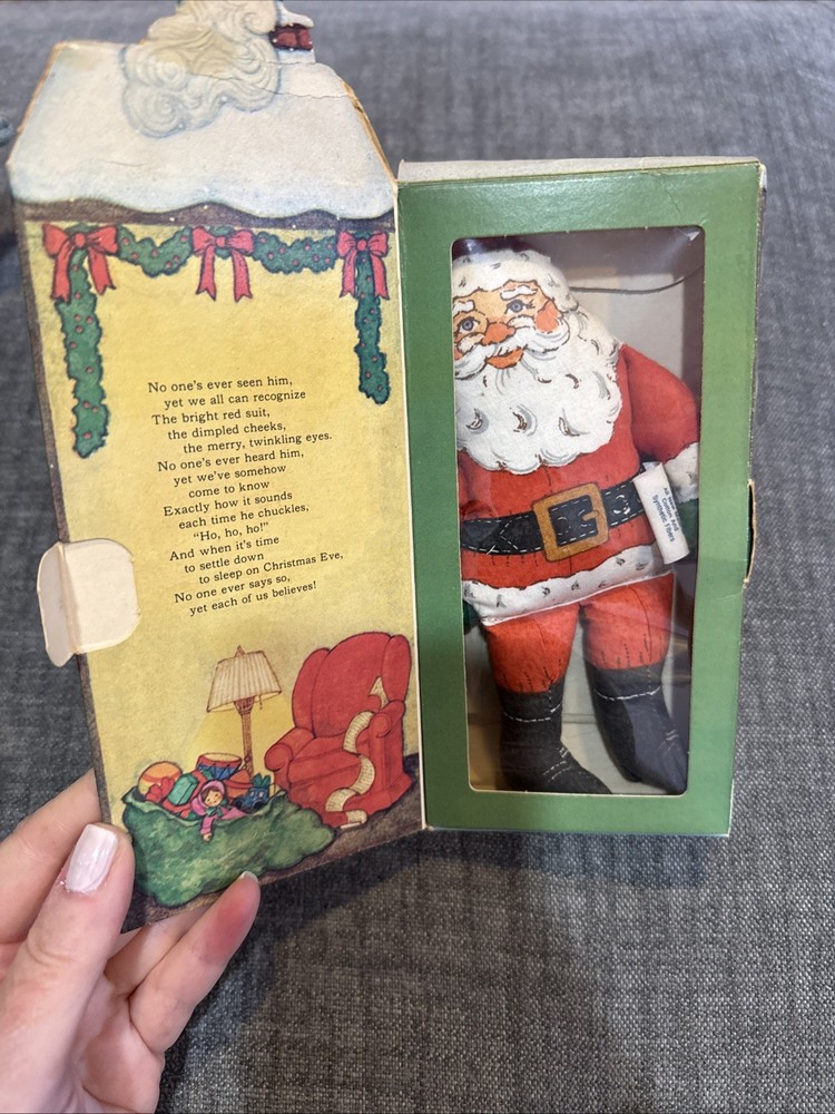 Vtg 1970's Hallmark Santa Cloth Doll in Original House Shaped Box