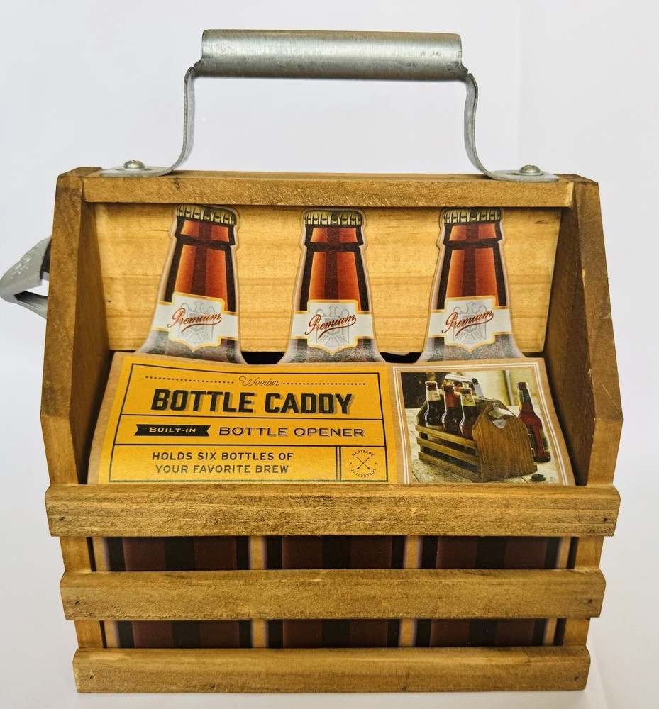Wood Bottle Carrier Caddy With Opener