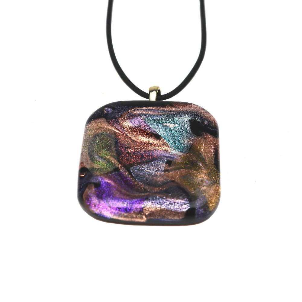Murano Glass Fantasy Square Pendant Necklace Multicolored