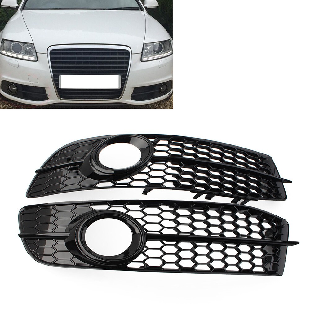 2x Front Bumper Honeycomb Hex  Fog Light Grille Cover For Audi A6 C6