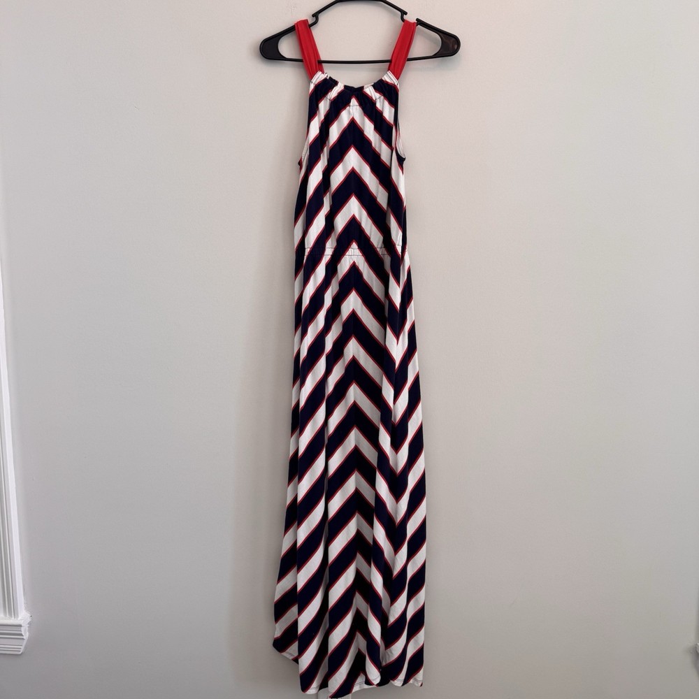 Gymboree Girls Patriotic Red White Blue Striped Maxi Dress Size 12