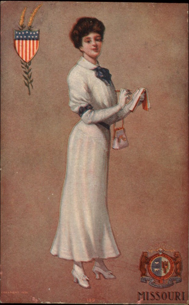 Missouri crest ~ patriotic ~ Edwardian woman fashion ~ c1910 sku737