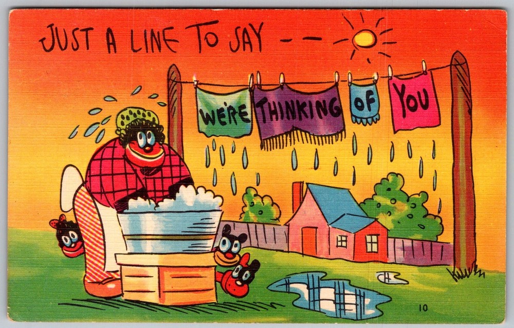 Vtg Linen Postcard We're Thinking Of You Asheville, NC 1950s