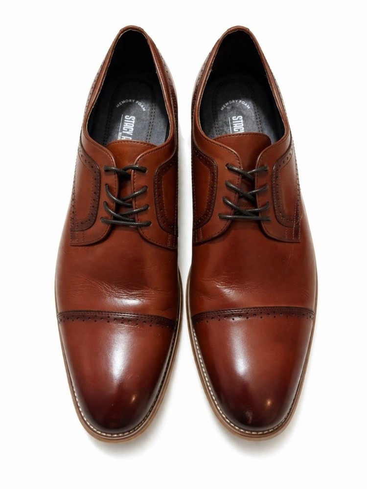 Stacy Adams Brown Leather Oxford Dress Shoes Memory Foam Cap Toe Brogue