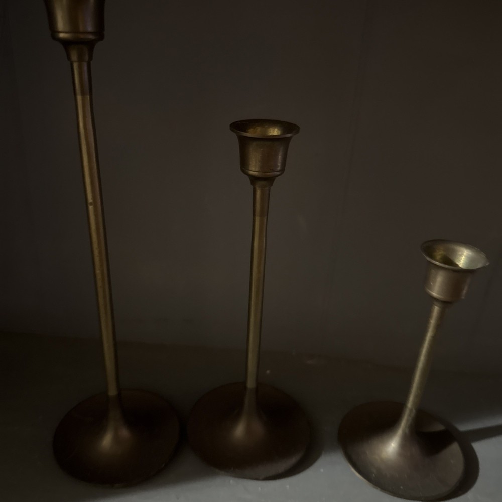 Vintage Brass Candle Stick Holder Set of 3