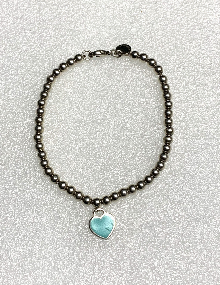 (Please Return To Tiffany & Co. Newyork 925) Blue Heart Tag Beaded Bracelet 7
