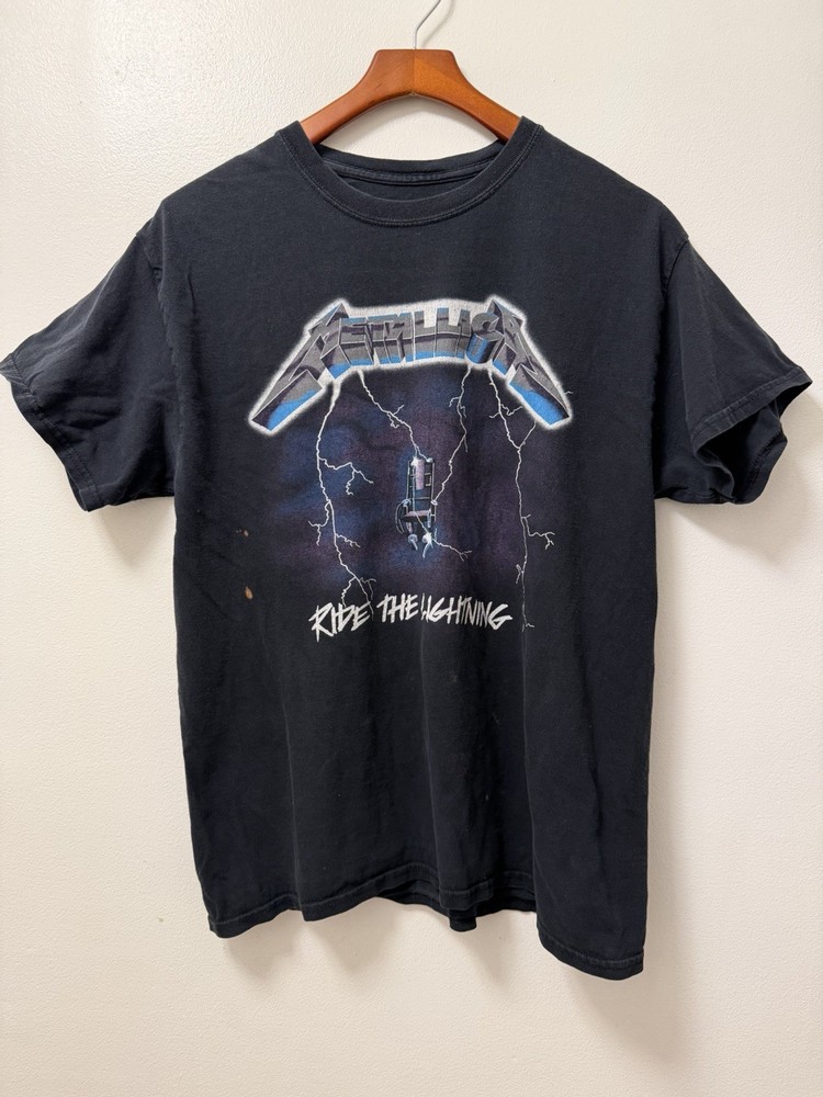 VTG Metallica Ride The Lightening Black T-Shirt Men’s Large Band Tee Distressed