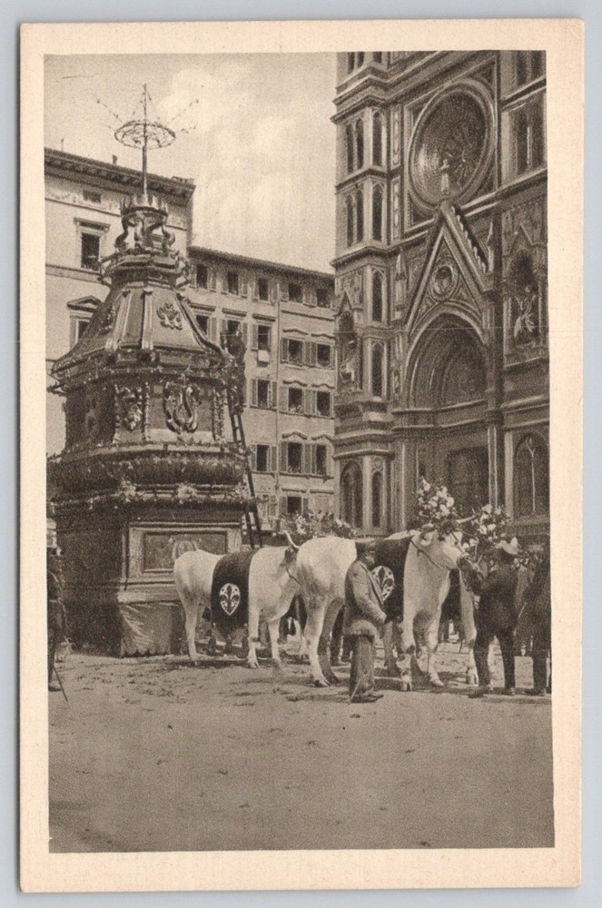 Florence Scoppio del Carro Holy Saturday Oxen Cathedral Vintage Postcard