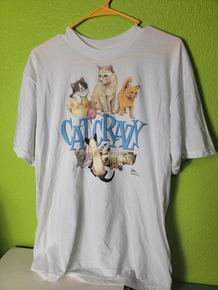 Vintage Shirt Cat Crazy 1997 Cats Kitten Kitties Graphic Tee 1990s Jerzees 50/50