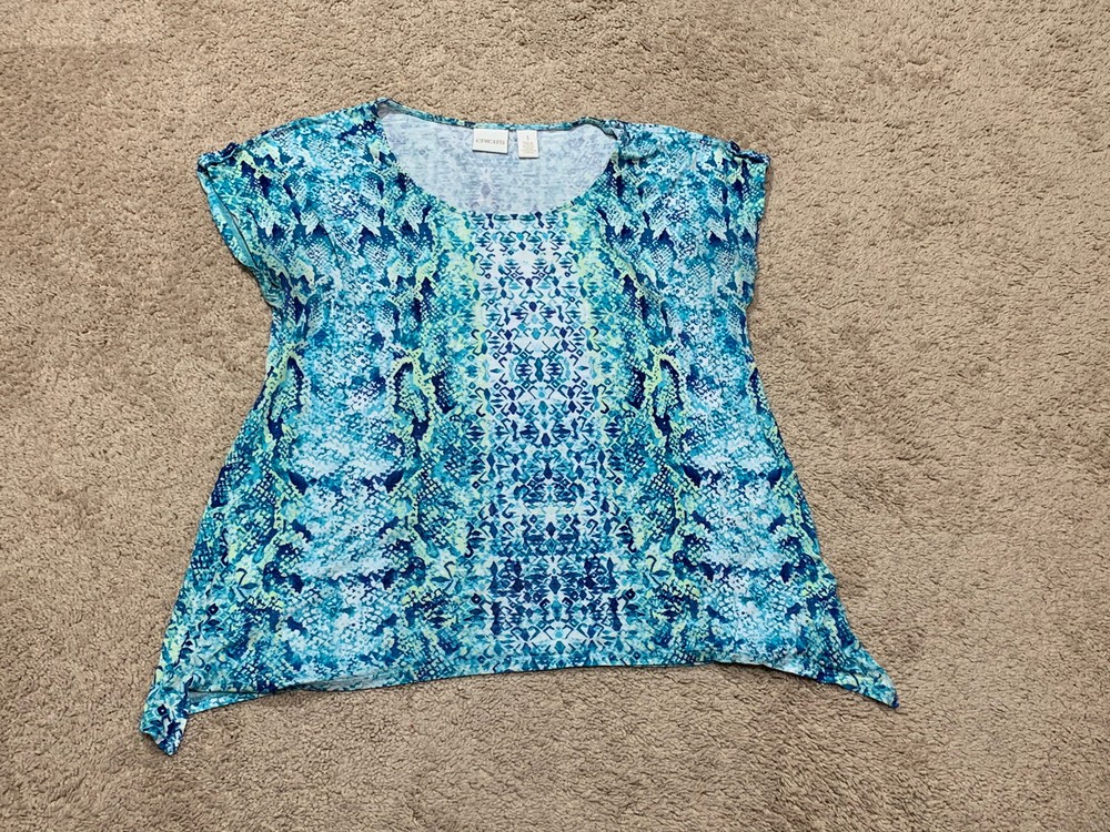 Chico's Womens Shirt Size 1 Multicolor Print Lightweight Flowy Casual Top