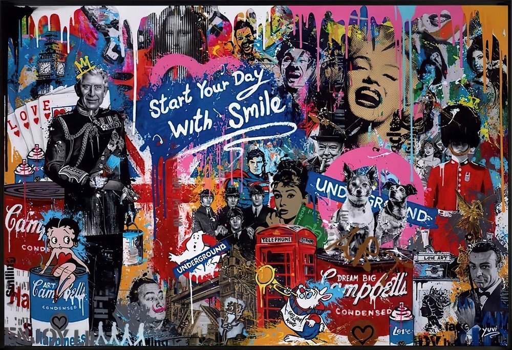 BANKSY START YOUR DAY  ABSTRACT GRAFFITI MODERN CANVAS WALL ART PICTURE PRINT-image