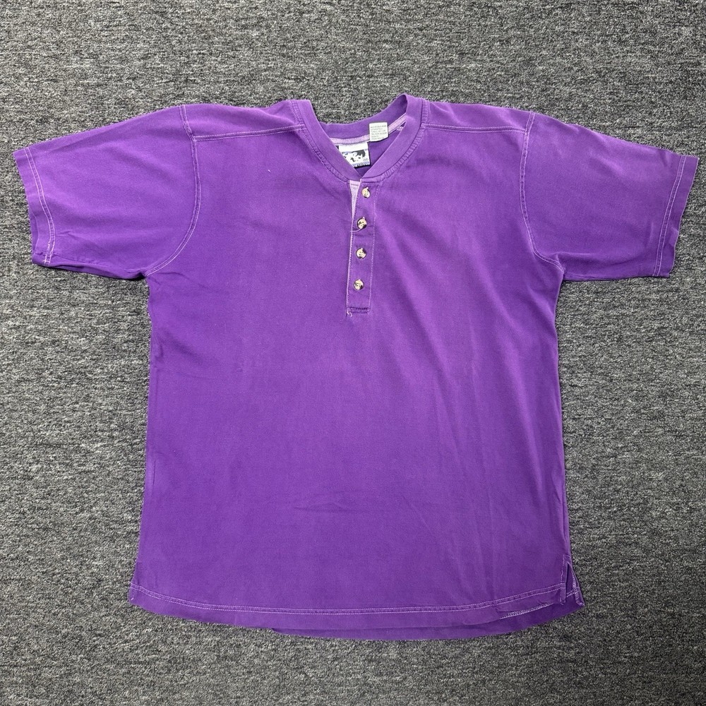 Vintage 90s Todays News Gradient Sun Faded Casual 1/4 Button Purple T-Shirt Sz M