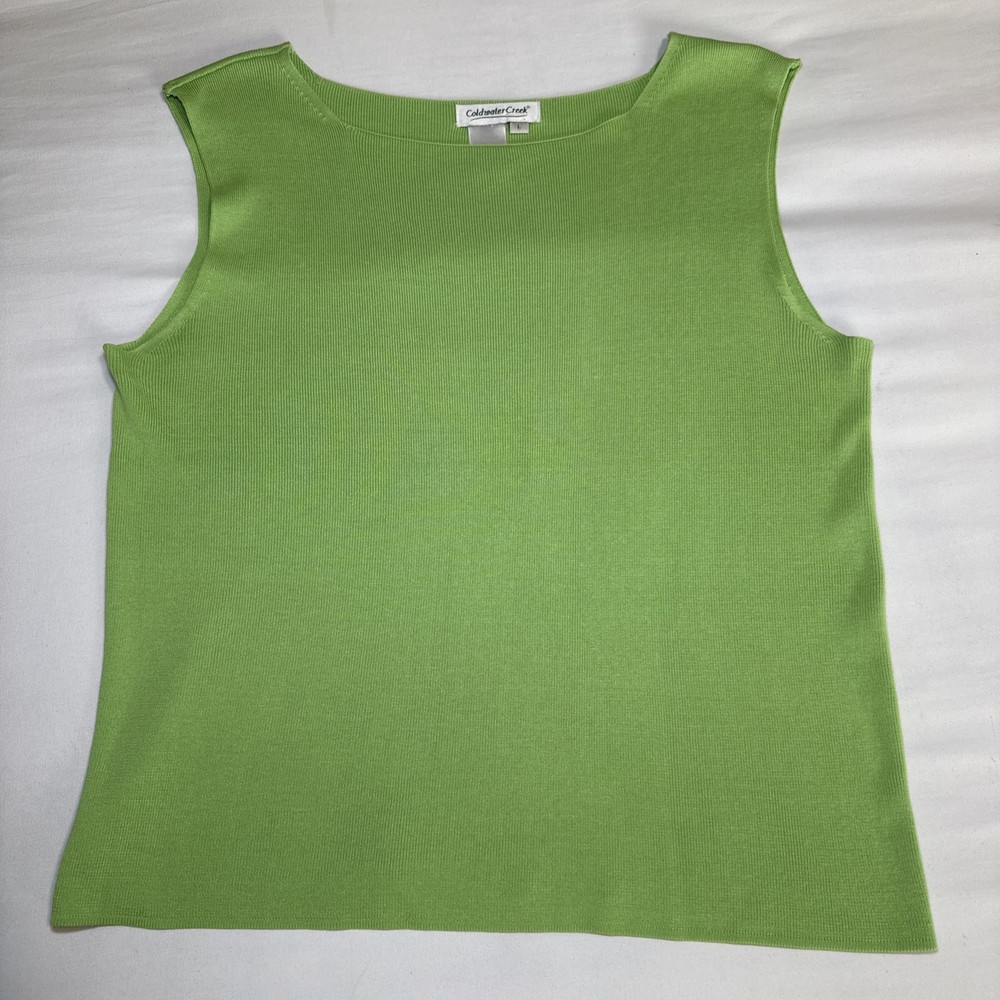 Coldwater Creek Sleeveless Tank Shell Celery Green Large Silk Cotton Blend Knit