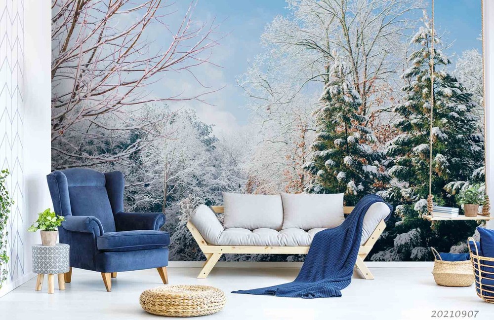 3D Winter Snow Forest Pine Tree Wall Murals Wallpaper Murals Wall Sticker 84