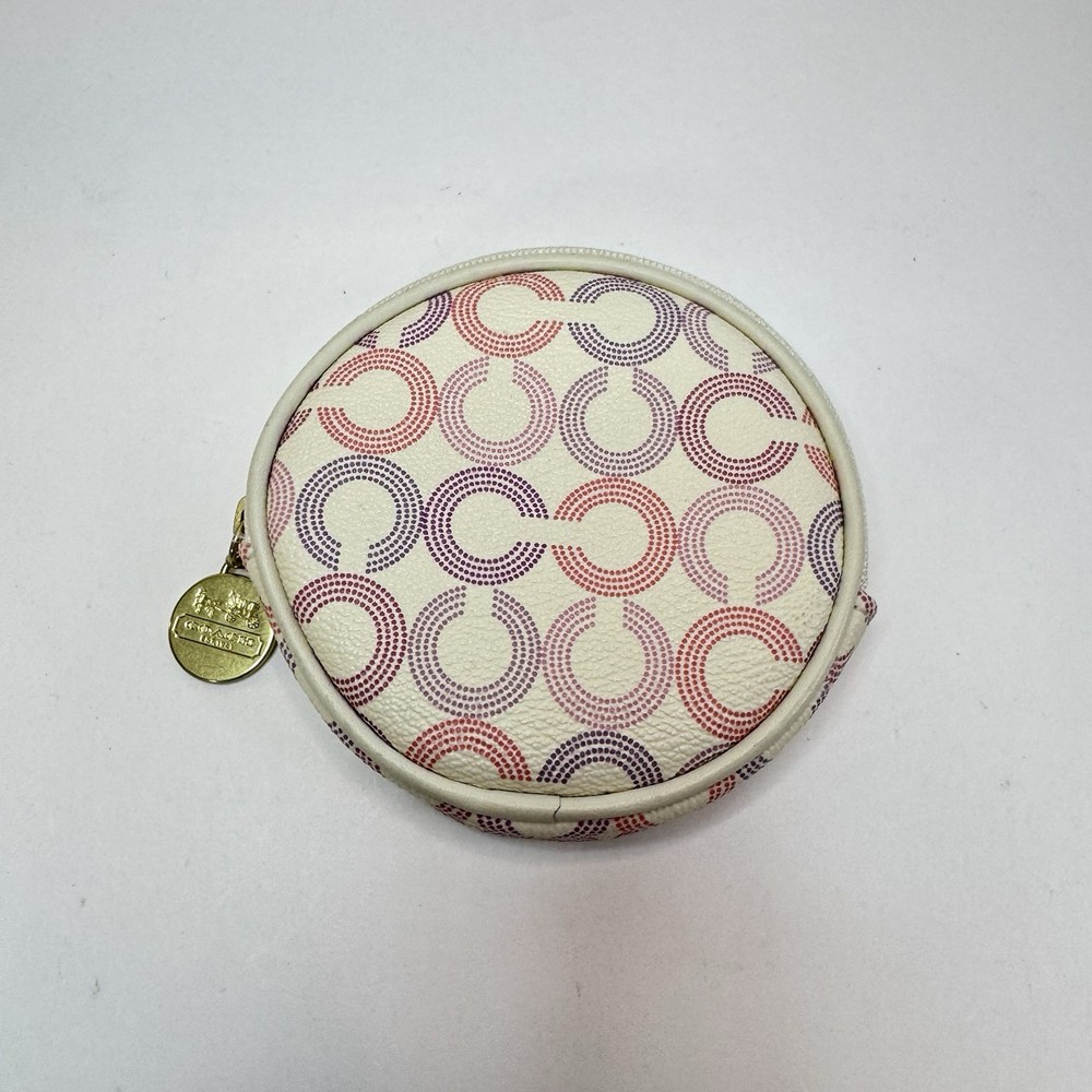 COACH Waverly Optic Art Round Change Coin Purse White Pink Signature Classic