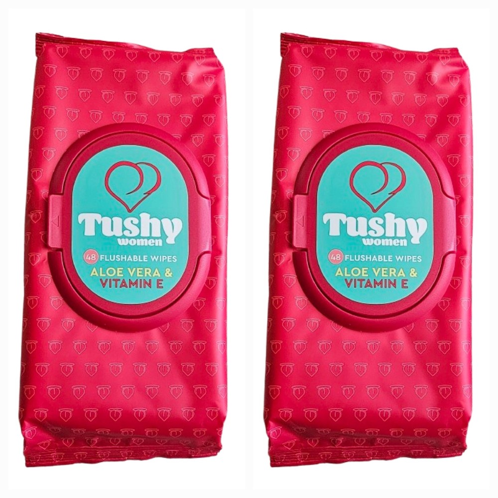 2 PACKS Of Tushy Women Aloe Vera & Vitamin E 48 Flushable Wipes