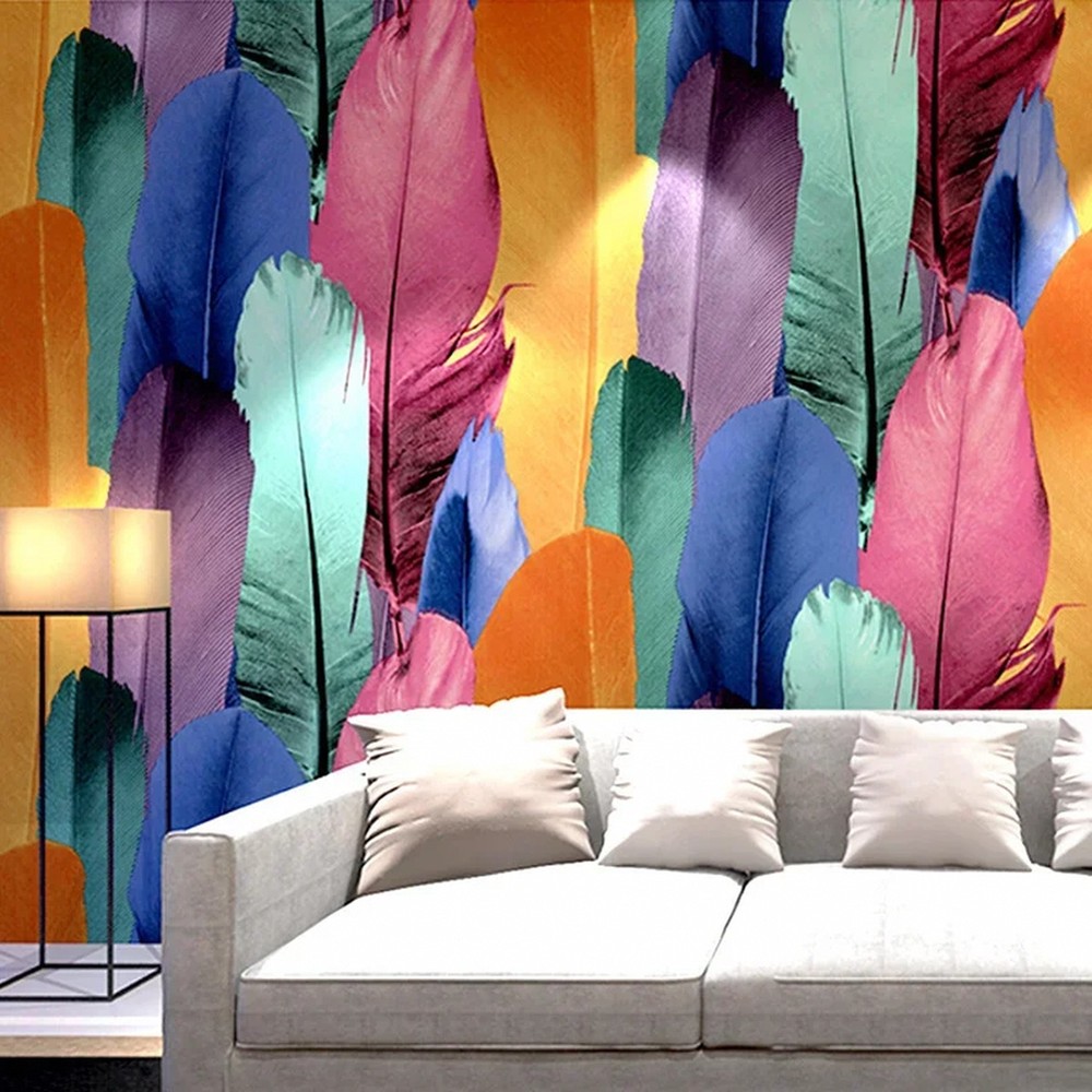 Colorful Feather Design 3D Reflective Wallpaper for TV Backgrounds and Bars