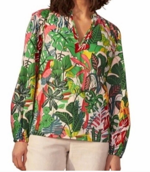 Boden 100% Cotton Palm Leaf Paradise Tropical Jungle Blouse Top pink green 6
