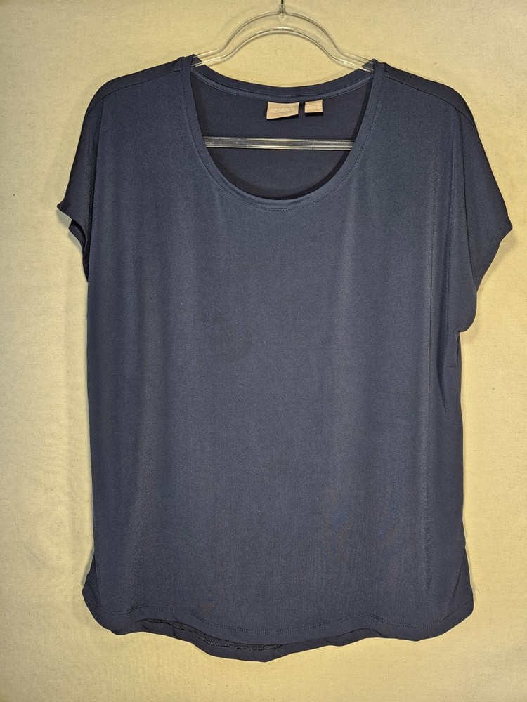 Chico's Women's Navy Blue Cap Sleeve Size 2 (Large) Round Neck Pullover Top