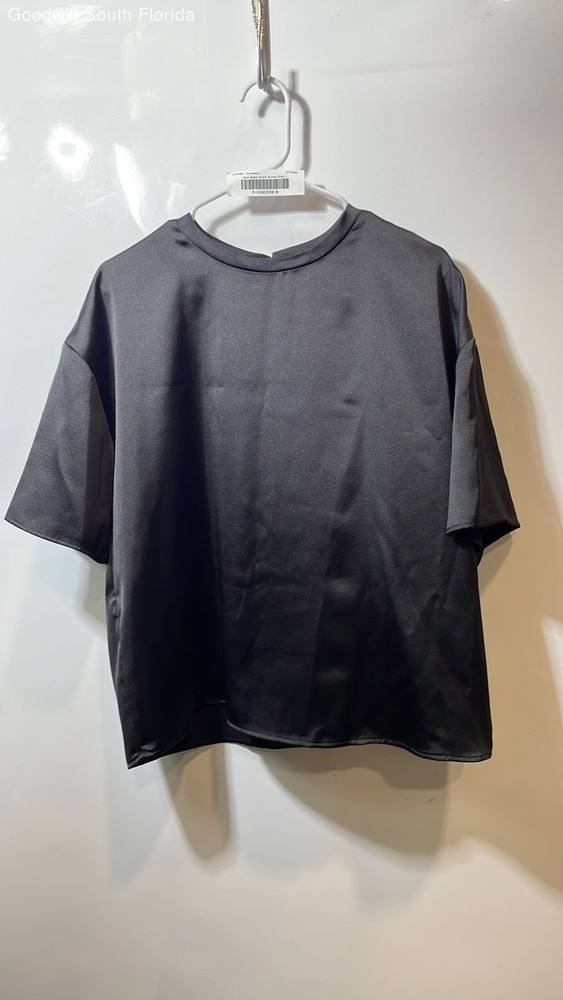 Zara Womens Black Crew Neck Short Sleeve Pullover Blouse Top Size Large
