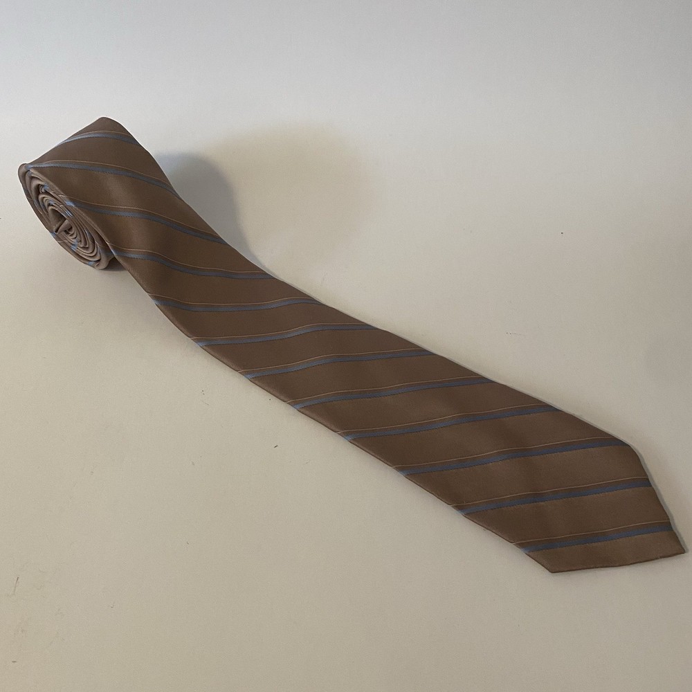 Vintage Etienne Aigner Necktie Tan Blue White Striped Men's Tie Classic Style