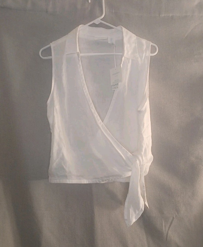 Cynthia Rowley 100% Linen White Short Sleeve Wrap/ Tie Top Sz L