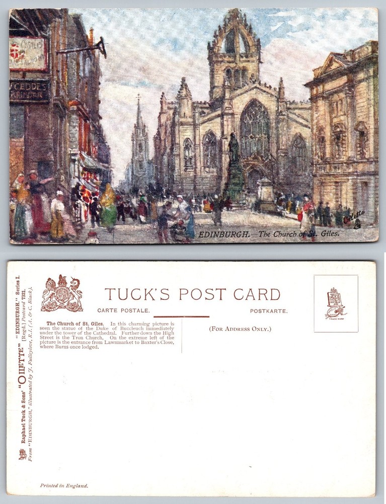 Vintage Tuck's Oilette Postcard St. Giles Cathedral Edinburgh Scotland